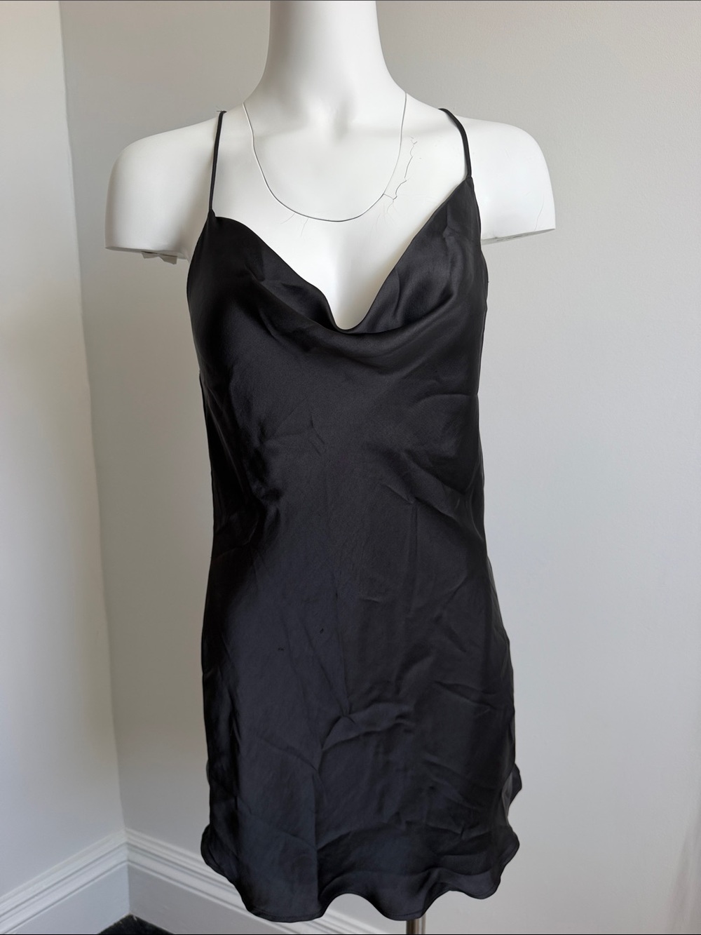 Zara Black Satin Cowl Neck Slip Dress